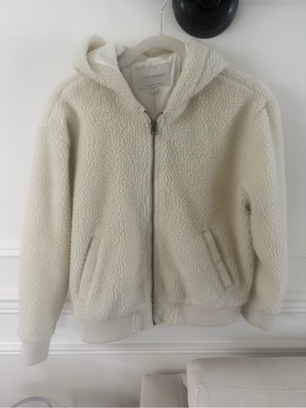 Lucky Brand Cream Sherpa Hooded Zip Jacket